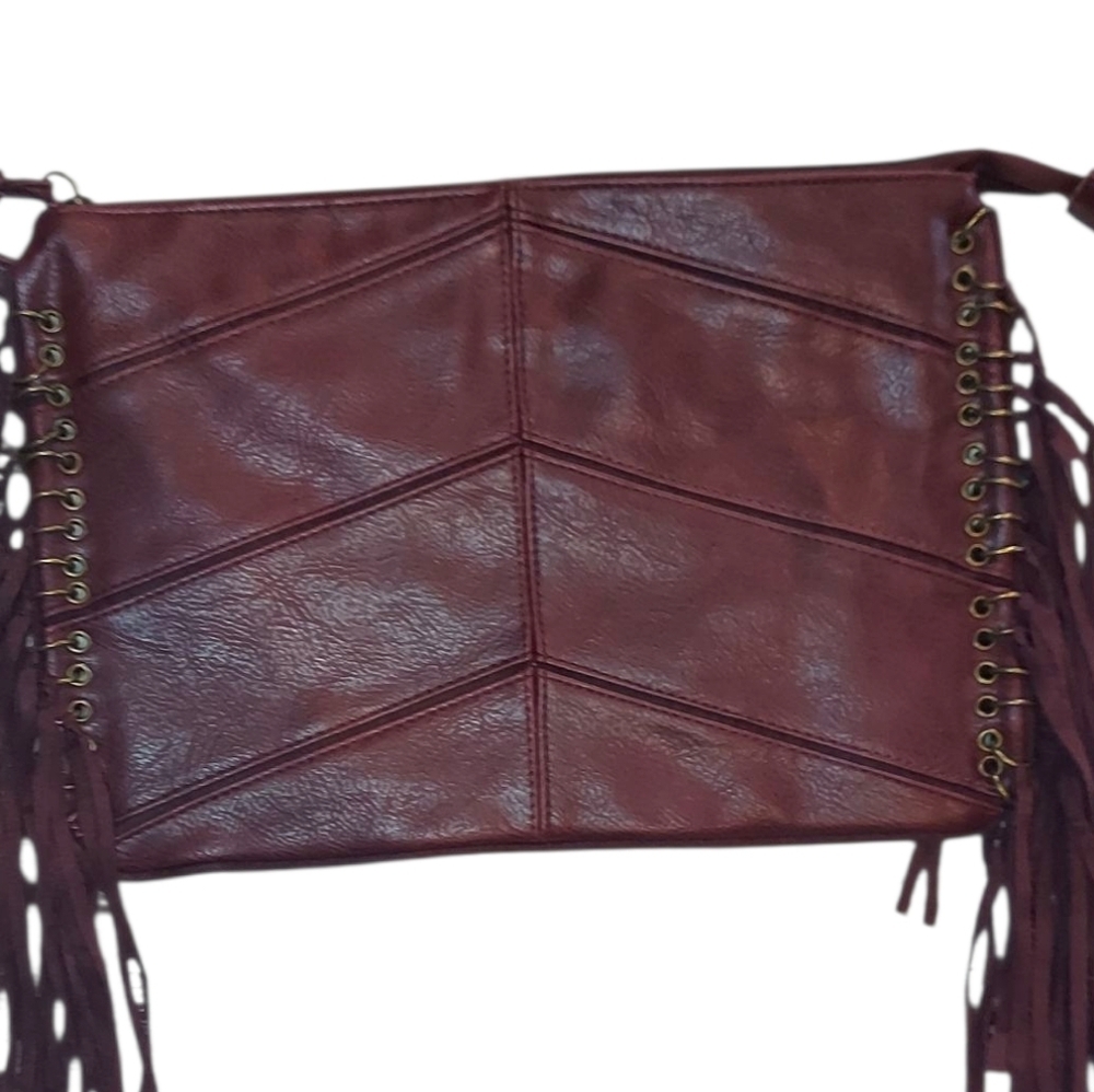 Mossimo Burgandy Faux Leather Clutch Wristlet With Fringe - Picture 3 of 7